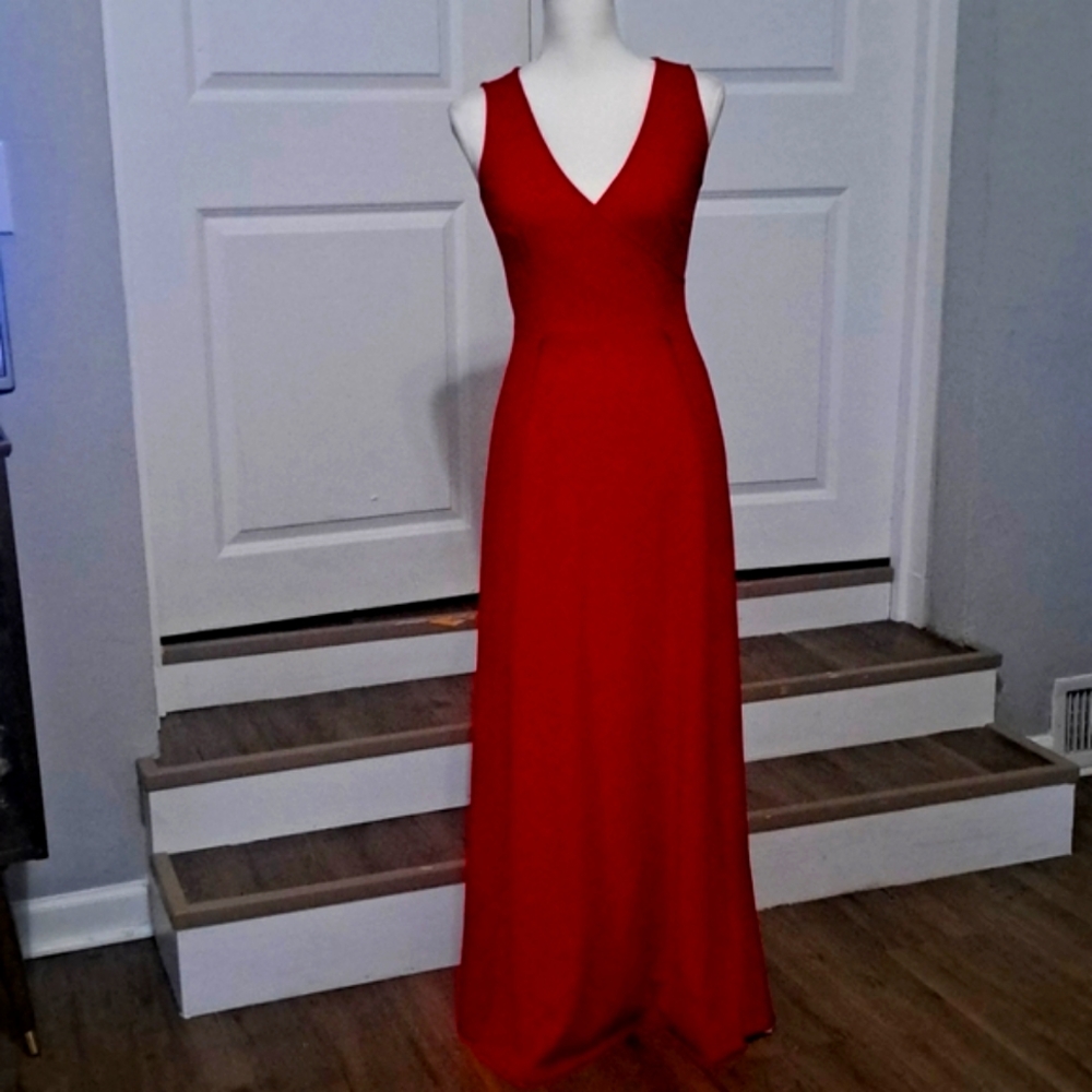 MUSHARE Red V Neck Sleeveless Splits Formal Cocktail Pary Prom Long Dress S  NWT